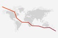 World map and a red fall graph on its background.