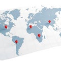 World Map with Red Location Pins on White Background earth continents Royalty Free Stock Photo
