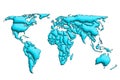 World map, relief turquoise map of the world on a white background. Illustration with 3D effect Royalty Free Stock Photo