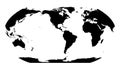 World Map in Robinson Projection. Americas centered. Solid black land silhouette. Vector illustration