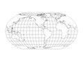 World Map in Robinson Projection with meridians and parallels grid. Americas centered. White land with black outline