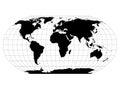 World Map in Robinson Projection with meridians and parallels grid. Black land with black outline. Vector illustration