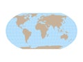 World Map in Robinson Projection with meridians and parallels grid. Brown land and blue sea. Vector illustration