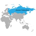 World map Russia highlighted with blue mark vector background