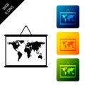 World map on a school blackboard icon isolated on white background. Drawing of map on chalkboard. Set icons colorful Royalty Free Stock Photo