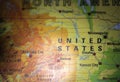 world map with selective focus on United States,Omaha,Denver,Minneapolis Royalty Free Stock Photo