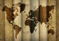 World Map Shadow on Wooden Planks Royalty Free Stock Photo