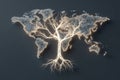 World map shaped tree with glowing branches representing growth and global unity concept Royalty Free Stock Photo
