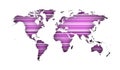 Silhouette of World map with violish stripes over white background