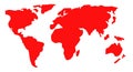 World map showing continents in red isolated