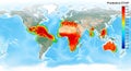 World map showing predictive evapotranspiration with colorcoded climate indicators Royalty Free Stock Photo