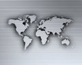 WORLD MAP SILHOUETTE OVER BLUE METAL BACKGROUND Royalty Free Stock Photo