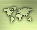 WORLD MAP SILHOUETTE OVER GREENISH METAL BACKGROUND Royalty Free Stock Photo