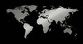 World map silhouette rendered in a brushed silver texture against a black background. Royalty Free Stock Photo