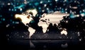 World Map Silver City Light Shine Bokeh 3D Background