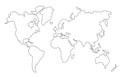 World map simple line. Outline flat world map. Hand draw silhouette globe. Worldmap black linear sketch isolated on white Royalty Free Stock Photo