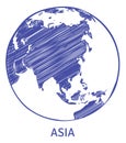 World map sketch. Asia on round globe symbol