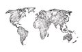 World map sketch. Earth continents rough drawing. Scribble classroom vector map isolated