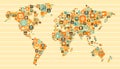 World Map: social and media icons Royalty Free Stock Photo