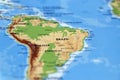 world map of south american countries and brazil, colombia, peru in close up focus Royalty Free Stock Photo