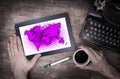 World map on a tablet Royalty Free Stock Photo