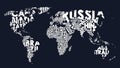 World map text composition of country names, typographical black and white vector illustration Royalty Free Stock Photo