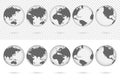 Transparent Earth globes from different sides with shadow. World map globe symbols set isolated on transparent, white background Royalty Free Stock Photo