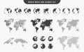 World map and transparent globes of Earth. Set of maps with countries and transparent globes. World map template with continents,