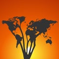 World Map Tree at Sunset Royalty Free Stock Photo