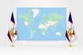 World Map between two hanging flags of American Samoa flag stand Royalty Free Stock Photo