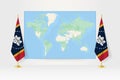 World Map between two hanging flags of Mississippi flag stand Royalty Free Stock Photo