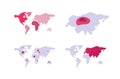 World map ui and infographic element. Set of planet earth continent maps. Pin dot location mark. Heat map. Design for presentation Royalty Free Stock Photo