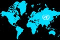 World map with united nations sign