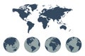 World Map Vector icon with Earth Globes