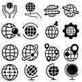 World map vector icon set. Navigation illustration sign collection. Globe symbol. Travel logo.