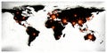 World map view on corona virus covid-19 outbreak spots with analog photography