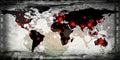 World map view on corona virus covid-19 outbreak spots with analog photography