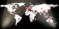 World map view on corona virus spots with lightpaint and sketch techniques Royalty Free Stock Photo