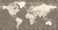 World Map - Vintage Retro Old Style - Vector Detailed Illustration - Beige Brown Colored