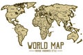 World Map Vintage Style, Engraved Style Globe Map