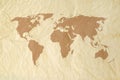 World map on Vintage yallow paper texture