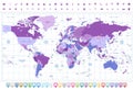 World Map Violet colors and flat navigation icon set Royalty Free Stock Photo