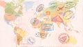 World map with Visas, Stamps, Seals. Travel concept Royalty Free Stock Photo
