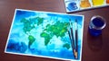 World map watercolor painting art illustration design hand drawing selected focus Royalty Free Stock Photo