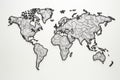 World map on a white background. Vector illustration. Eps 10, Outlined map of the world, line art, black and white, AI Generated Royalty Free Stock Photo