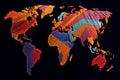 The world map is woven from many multi-colored threads. Royalty Free Stock Photo