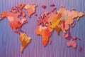 The world map is woven from many multi-colored threads. Royalty Free Stock Photo