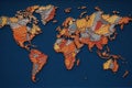 The world map is woven from many multi-colored threads. Royalty Free Stock Photo