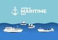 World maritime day background with four ships on ocean