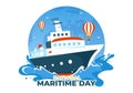 World Maritime Day Vector Illustration with Sea and Ship for Shipping Safety and Security and the Marine Environment in Nautical